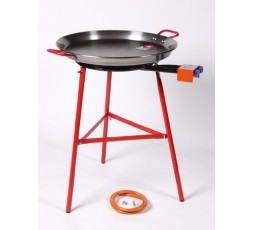 Set Mirador de la marca La Ideal con paellero de gas modelo 500 paella de acero pulido de 60 cm