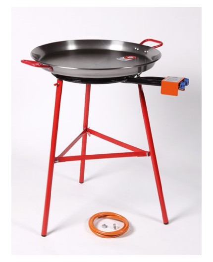 Set Mirador de la marca La Ideal con paellero de gas modelo 500 paella de acero pulido de 60 cm