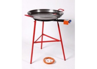 Set Mirador de la marca La Ideal con paellero de gas modelo 500 paella de acero pulido de 60 cm