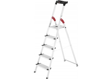 Escalera doméstica de aluminio de 5 peldaños Hailo L80 Comfort con bandeja superior portaherramientas