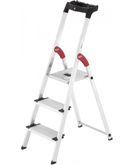 Escalera doméstica de aluminio Hailo de 3 peldaños anchos.