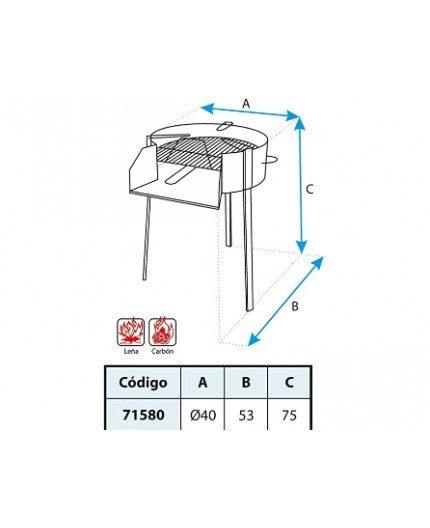 IMEX EL ZORRO 71580 Barbacoa Redonda con Soporte para Paella, diámetro 40 x 75 cm, Negro