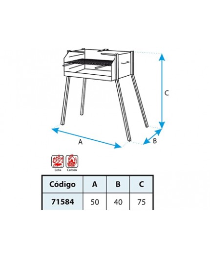 IMEX EL ZORRO 71584 Barbacoa Cuadrada con Soporte para Paella, 50 x 40 x 75 cm, Negro,