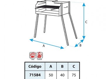 IMEX EL ZORRO 71584 Barbacoa Cuadrada con Soporte para Paella, 50 x 40 x 75 cm, Negro,