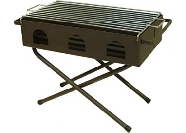 Barbacoa rectangular portátil y plegable Imex El Zorro modelo 71445 con patas de tijera cruzadas y parrilla zincada.