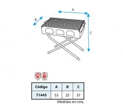 Barbacoa rectangular portátil y plegable Imex El Zorro modelo 71445 con patas de tijera cruzadas y parrilla zincada. 2