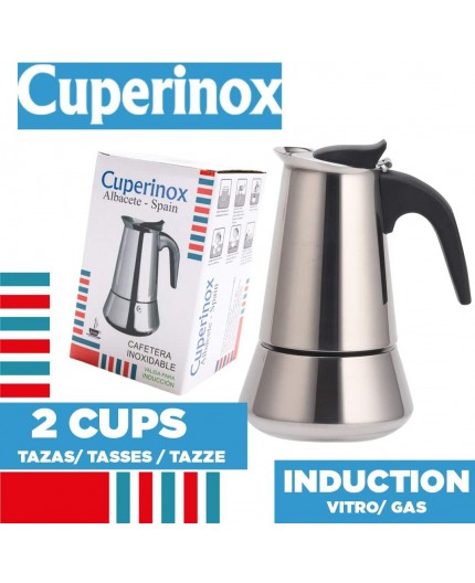 Cafetera italiana pequeña de 2 tazas compatible con gas y vitrocerámica