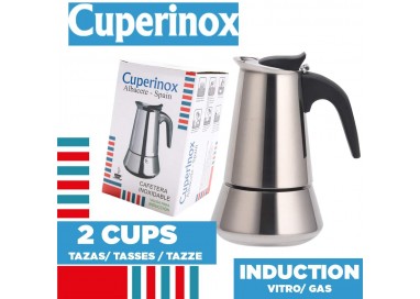 Cafetera italiana pequeña de 2 tazas compatible con gas y vitrocerámica