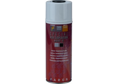 Spray alta temperatura negro Faren, resistencia hasta 800°C, presentación de 400 ml.