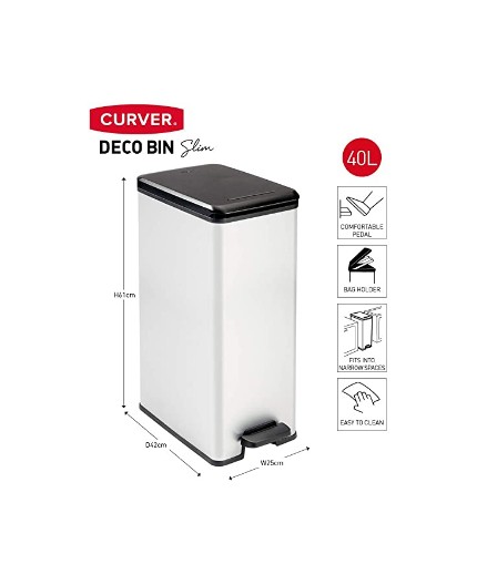 Curver - Cubo de basura Slim, 40L,Gris