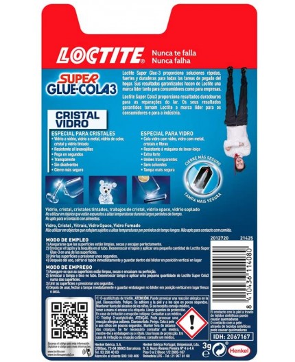 LOCTITE Super Glue Cristal y Vidrio 3 g - Adhesivo Transparente