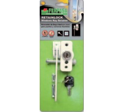 Retenedor de seguridad FERPASA Retainlock con llave instalado en ventana blanca