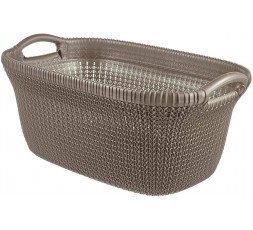 Cesta para ropa Curver KNIT 40 litros color marrón topo con diseño efecto tejido