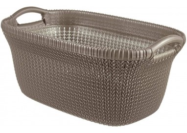 Cesta para ropa Curver KNIT 40 litros color marrón topo con diseño efecto tejido