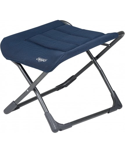 Reposapiés plegable Crespo de color azul oscuro con tejido acolchado 3D Air Deluxe sobre estructura metálica.