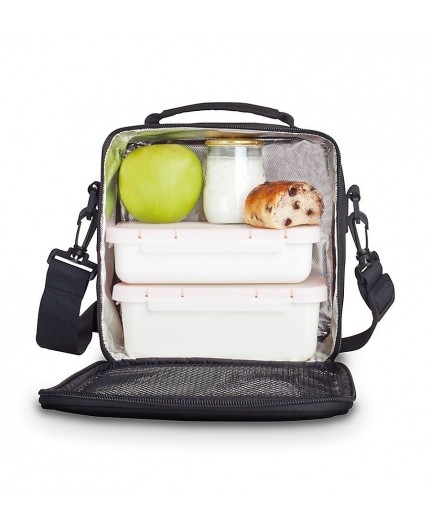 BOLSA PORTA ALIMENTOS COMPACT CON ASA Y CINTA COLGADORA - NEGRA