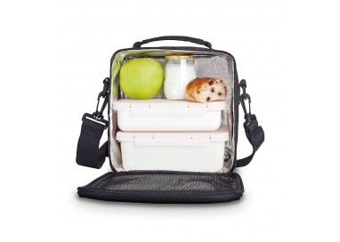 BOLSA PORTA ALIMENTOS COMPACT CON ASA Y CINTA COLGADORA - NEGRA