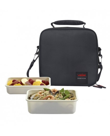 BOLSA PORTA ALIMENTOS COMPACT CON ASA Y CINTA COLGADORA - NEGRA