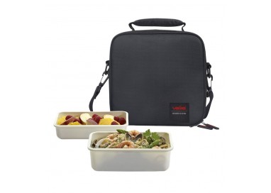 BOLSA PORTA ALIMENTOS COMPACT CON ASA Y CINTA COLGADORA - NEGRA