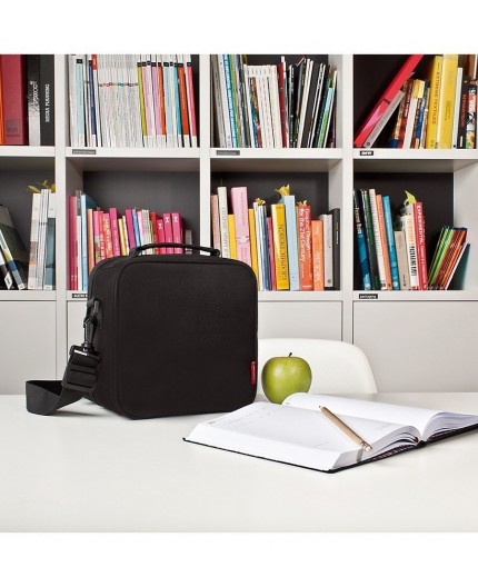 BOLSA PORTA ALIMENTOS COMPACT CON ASA Y CINTA COLGADORA - NEGRA