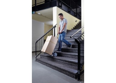 Uso del carro Wolfcraft TS 850 para subir cargas pesadas por escaleras.