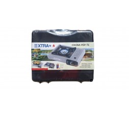 Cocina de gas portátil Extra Plus en su maletín de transporte negro para camping y exteriores