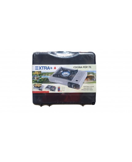 Cocina de gas portátil Extra Plus en su maletín de transporte negro para camping y exteriores