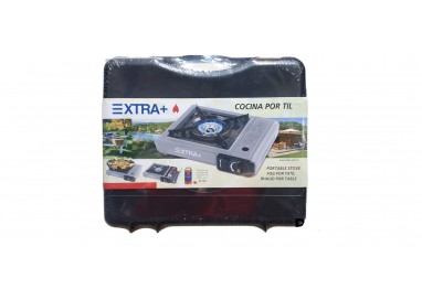 Cocina de gas portátil Extra Plus en su maletín de transporte negro para camping y exteriores