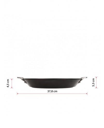 Vista de perfil de la paellera Valira de 32cm mostrando la altura y el grosor del aluminio