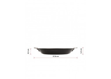Vista de perfil de la paellera Valira de 32cm mostrando la altura y el grosor del aluminio