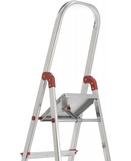 Vista lateral de la escalera Rolser mostrando el sistema de articulación y las patas traseras.