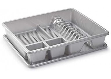 Escurreplatos rectangular gris con bandeja recogeagua