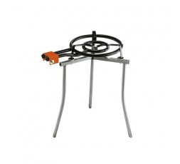 Soporte de tres patas Garcima de 70 cm para quemador de paella, mostrado en posición abierta. 2
