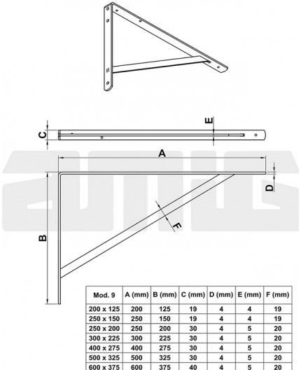 AMIG 22573 Soporte-Ángulo-Palomilla-Escuadra, Zincado, 400 x 275 mm