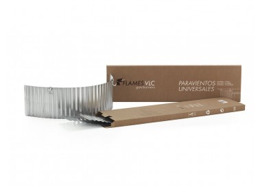 Caja de presentación original del paravientos para paellas de acero galvanizado Flames VLC.
