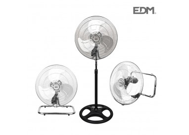 Ventilador industrial 3 en 1 (pie, suelo y pared) cromado potencia: 80w aspas: ø45cm altura regulable 165-185cm edm