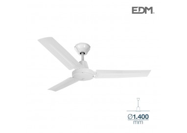 Ventilador de techo modelo industrial blanco potencia: 60w aspas: ø140cm con controlador de pared edm