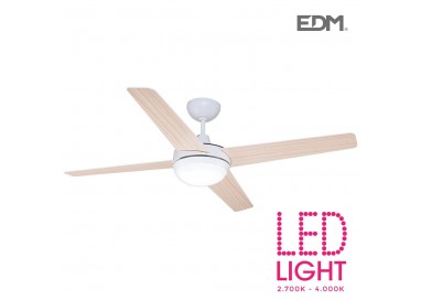 Ventilador de techo de led modelo chukotka madera/blanco potencia: 28w aspas: ø132cm con mando a distancia edm