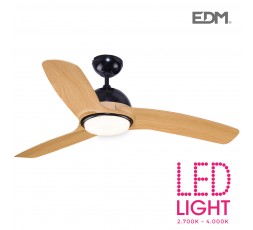 Ventilador de techo de led modelo laptev imitacion madera/negro potencia: 28w aspas: ø132cm con mando a distancia edm