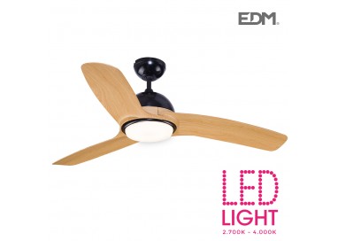 Ventilador de techo de led modelo laptev imitacion madera/negro potencia: 28w aspas: ø132cm con mando a distancia edm