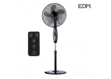 Ventilador de pie con mando a distancia negro potencia: 60w aspas: ø40cm altura regulable 110-130cm edm