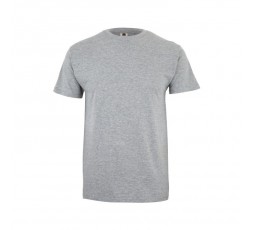 Camiseta laboral de manga corta con cuello redondo en color gris neutro para uniformes de trabajo.