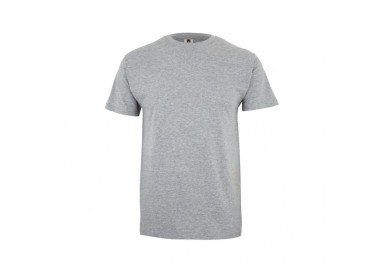 Camiseta laboral de manga corta con cuello redondo en color gris neutro para uniformes de trabajo.