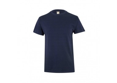Vista frontal completa de la camiseta de manga corta con cuello redondo en color azul marino para ropa de trabajo.