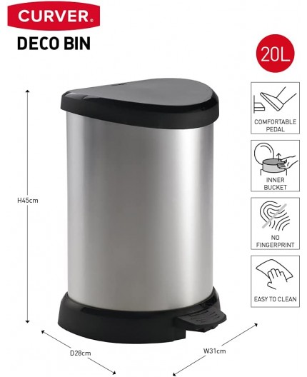 Iconografía que muestra el pedal confortable, la cubeta interior, el sistema antihuellas y la facilidad de limpieza.