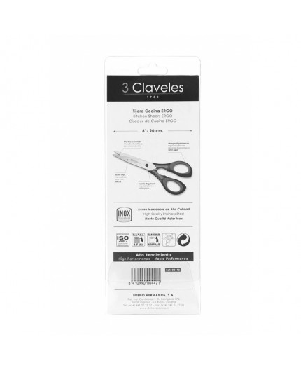 3 CLAVELES Tijera Cocina Ergo 8" – 00442