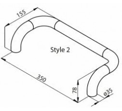 Vista frontal del manillón Micel en aluminio negro de 350 mm. 2
