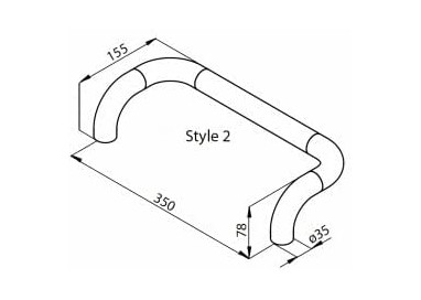 Dimensiones del manillón Micel en aluminio negro, medidas 385 x 150 x 75 mm.