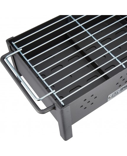 Barbacoa portátil de sobremesa Imex El Zorro con cuerpo de hierro gris y asas laterales.