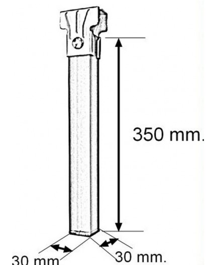 Esquema técnico con medidas: altura de 350 mm y perfil de 30x30 mm.